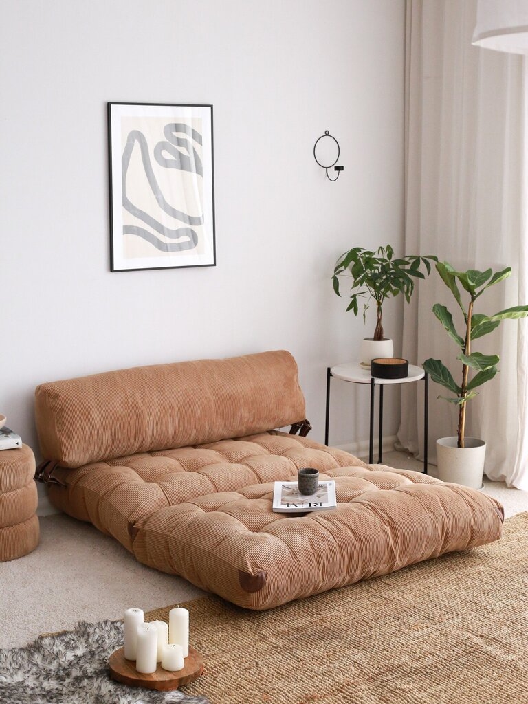 Sofa-lova Fold Kadife, smėlio spalvos цена и информация | Sofos | pigu.lt