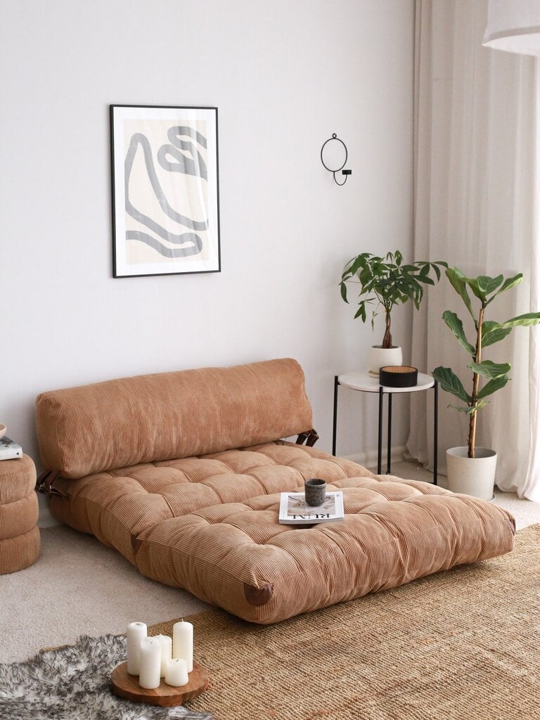 Sofa-lova Fold Kadife, smėlio spalvos kaina ir informacija | Sofos | pigu.lt