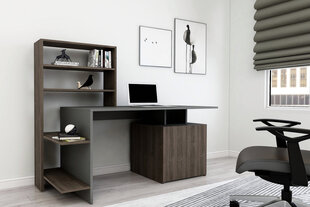 2-ių dalių rašomojo stalo komplektas Kalune Design Melis, rudas/pilkas kaina ir informacija | Kompiuteriniai, rašomieji stalai | pigu.lt