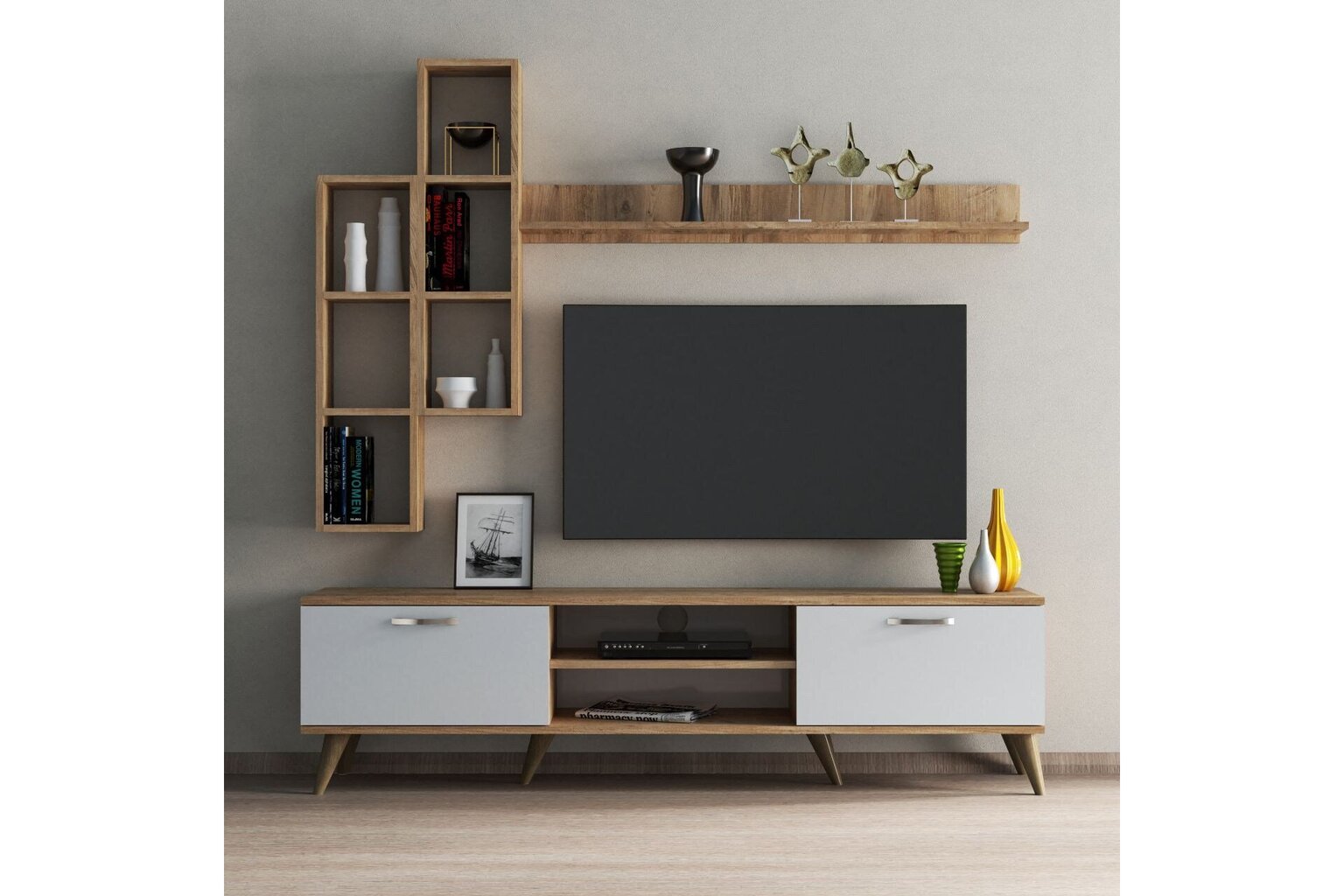 4-ių dalių svetainės baldų komplektas Kalune Design TVU0303, rudas/baltas kaina ir informacija | Sekcijos | pigu.lt
