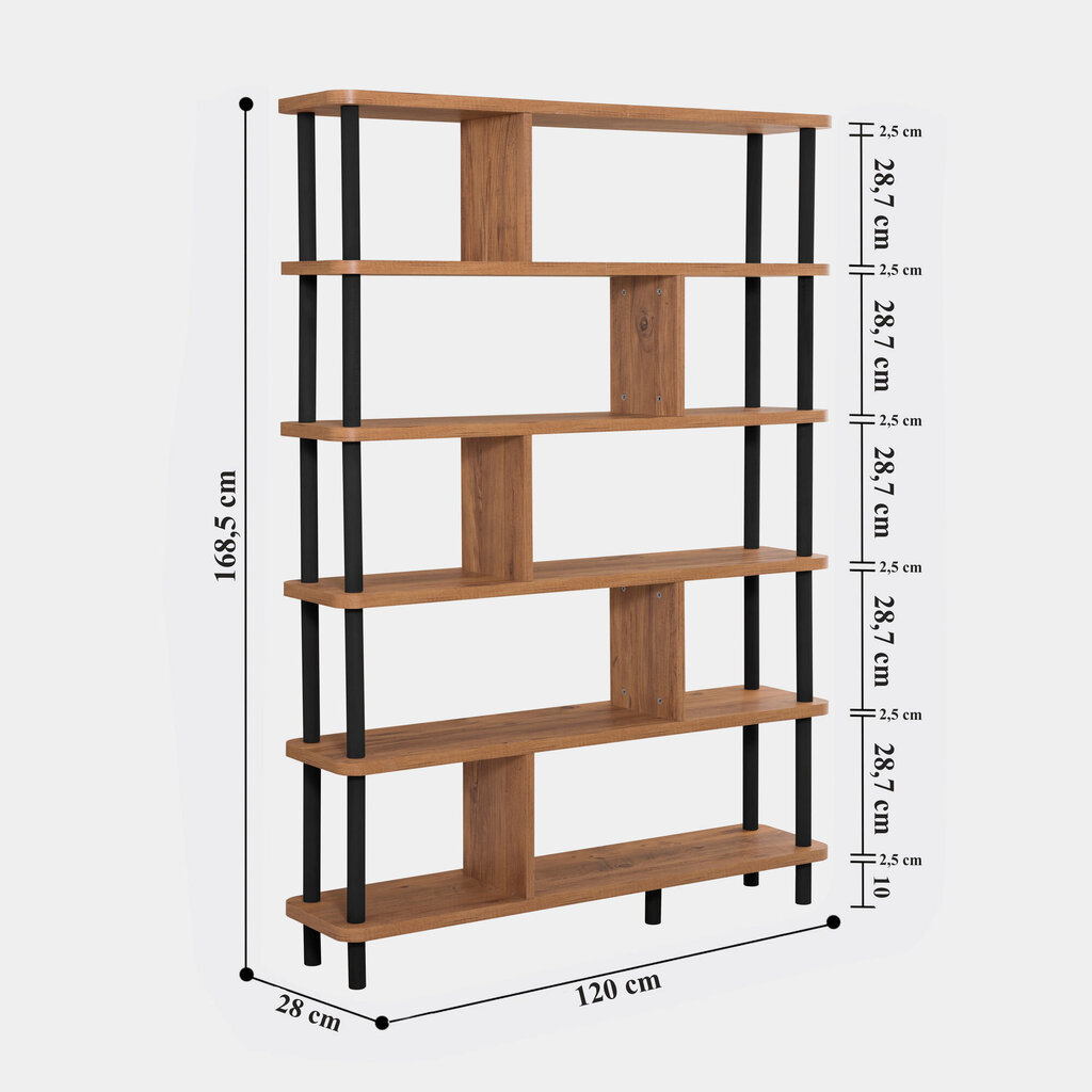 Knygų lentyna Meta, ruda/juoda kaina ir informacija | Lentynos | pigu.lt