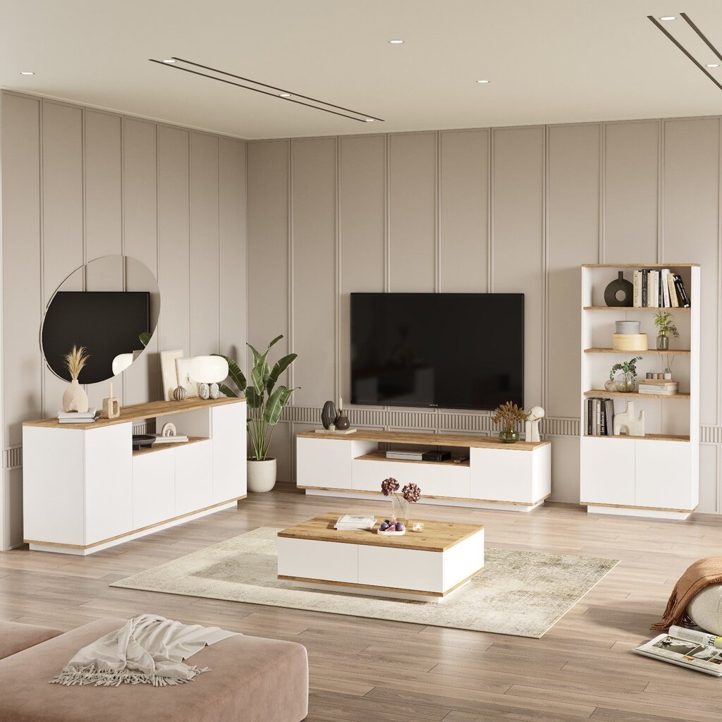 4-ių dalių svetainės baldų komplektas Asir Fr19-Aw, rudas/baltas kaina ir informacija | Sekcijos | pigu.lt