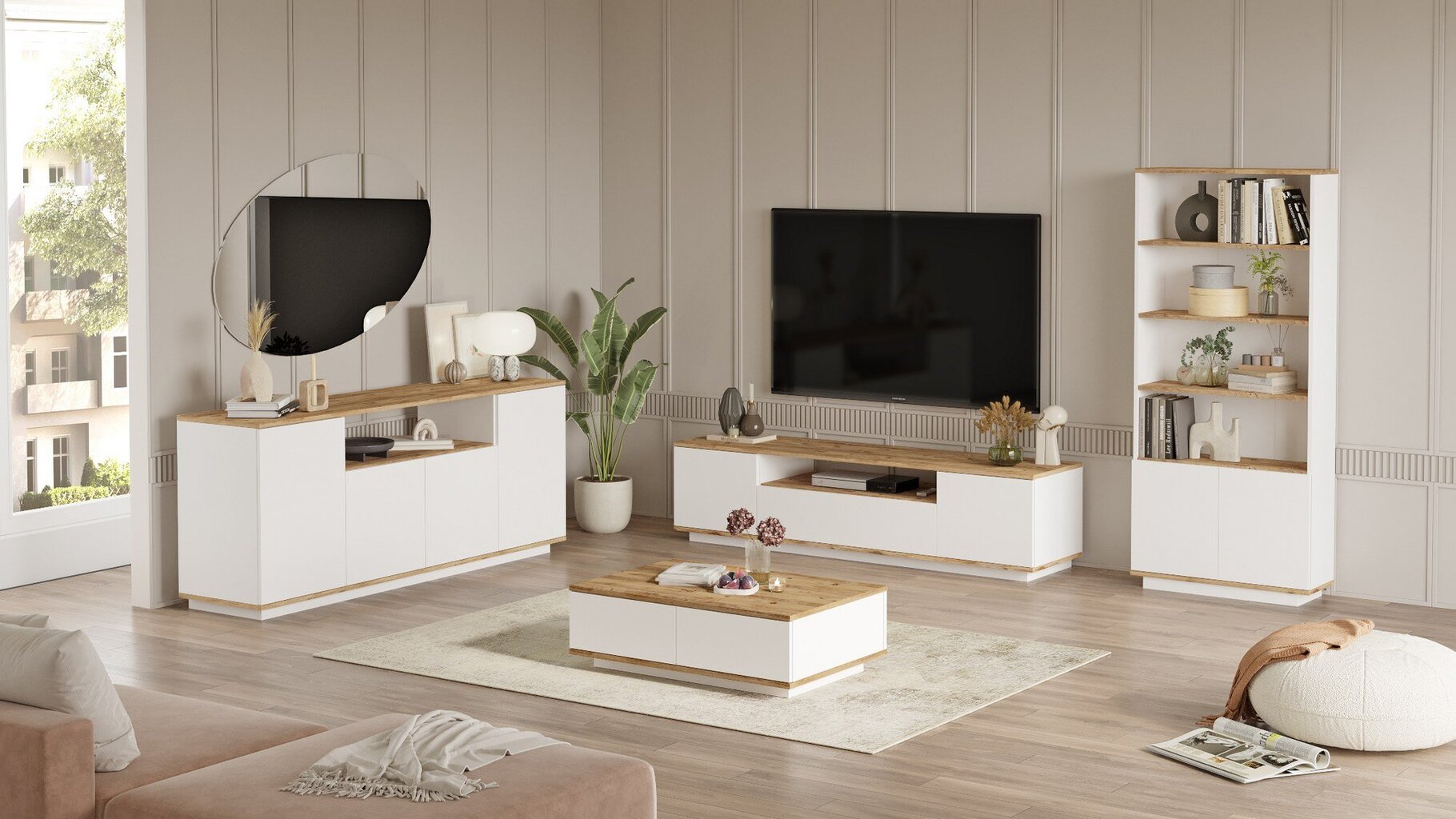 4-ių dalių svetainės baldų komplektas Asir Fr19-Aw, rudas/baltas kaina ir informacija | Sekcijos | pigu.lt