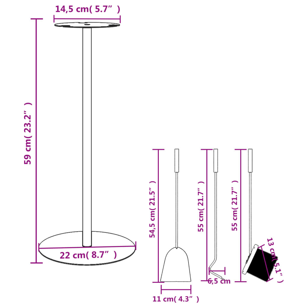 Židinio įrankių komplektas, 4 dalių, 22x59cm, plienas kaina ir informacija | Priedai šildymo įrangai | pigu.lt