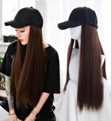 Длинный коричневый парик 80 см, прямой, с черной шапочкой цена и информация | Аксессуары для волос | pigu.lt