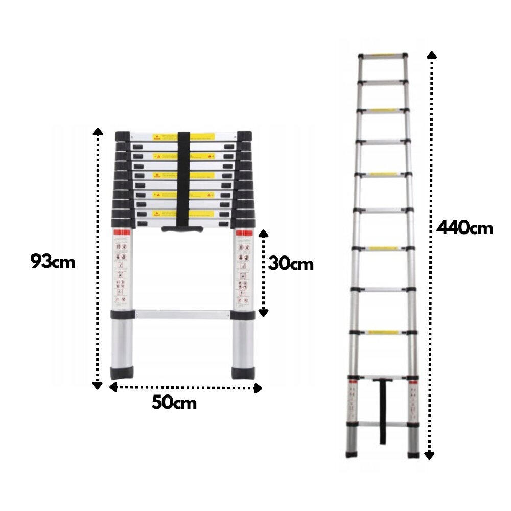 4,4 m ilgio aliuminio teleskopinės kopėčios StandHeiz max. 150 kg 440 cm цена и информация | Buitinės kopėčios, rampos | pigu.lt