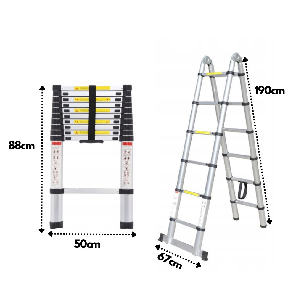 3,8 m ilgio aliuminio teleskopinės kopėčios StandHeiz maks. 150 kg 380 cm цена и информация | Buitinės kopėčios, rampos | pigu.lt