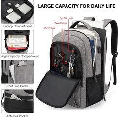 Lumesner nešiojamojo kompiuterio kelioninė kuprinė su USB įkrovimo prievadu, pilka цена и информация | Рюкзаки, сумки, чехлы для компьютеров | pigu.lt