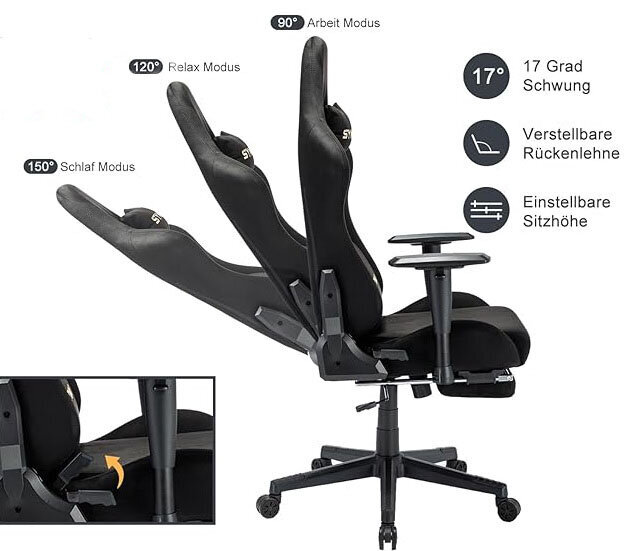 Žaidimų kėdė Symino, juoda цена и информация | Biuro kėdės | pigu.lt