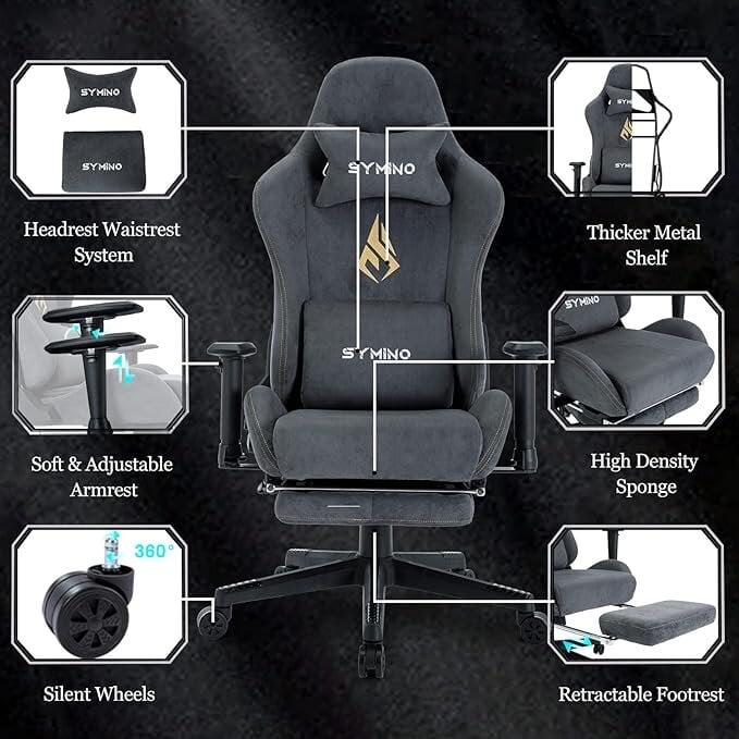 Žaidimų kėdė Symino, juoda цена и информация | Biuro kėdės | pigu.lt