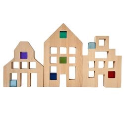 Mediniai žaisliniai nameliai su spalvotais langais, 3vnt. цена и информация | Игрушки для мальчиков | pigu.lt