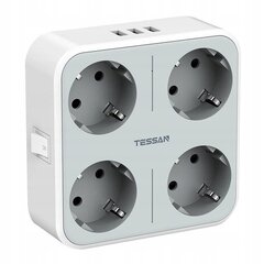 Настенный удлинитель TESSAN с 4 розетками и 3 USB-разъемами цена и информация | Адаптеры, USB-разветвители | pigu.lt