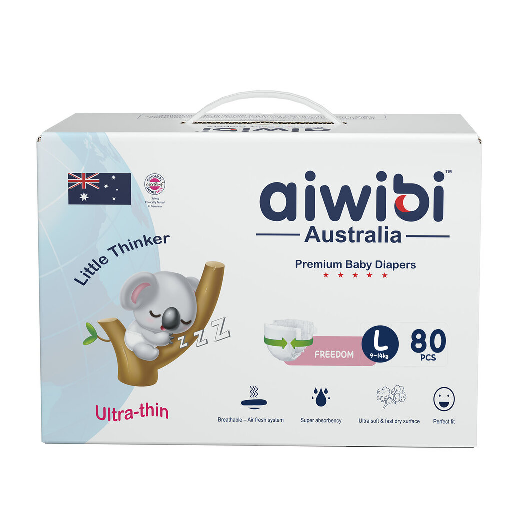 Sauskelnės Aiwibi Australia Premium L (9-14 kg), 80 vnt. цена и информация | Sauskelnės | pigu.lt