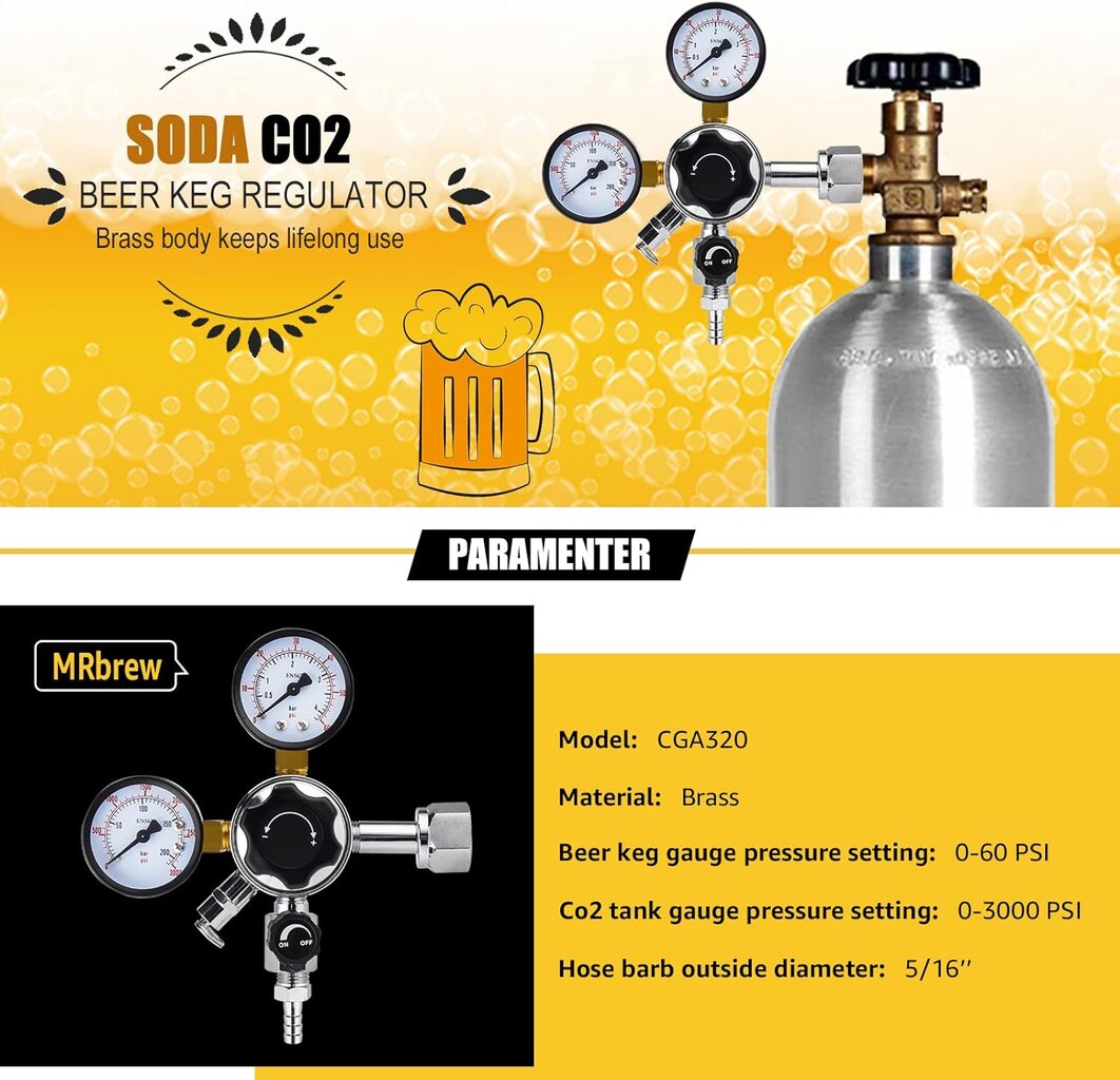 MRbrew Keg CO2 slėgio reguliatorius kaina ir informacija | Mechaniniai įrankiai | pigu.lt