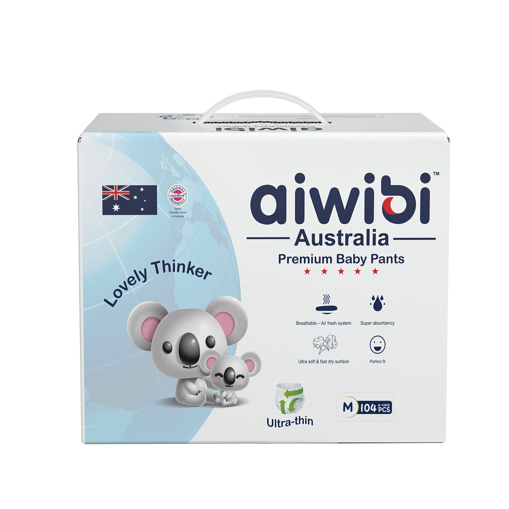 Sauskelnės Aiwibi Australia Premium sauskelnės M (6-11 kg), 104 vnt. kaina ir informacija | Sauskelnės | pigu.lt