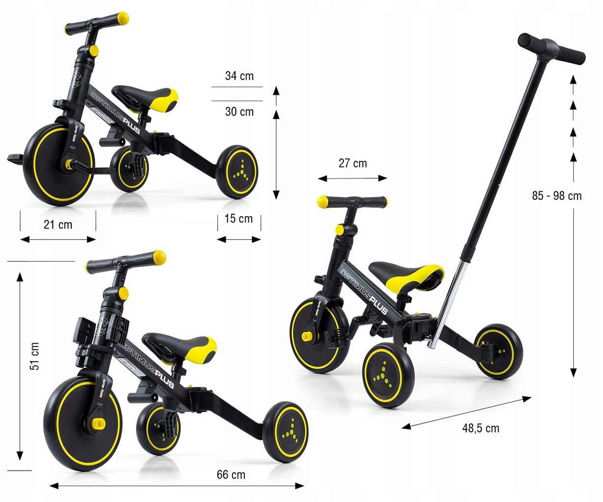 Vaikiškas triratukas Milly Mally 4in1, juodas kaina ir informacija | Triratukai | pigu.lt