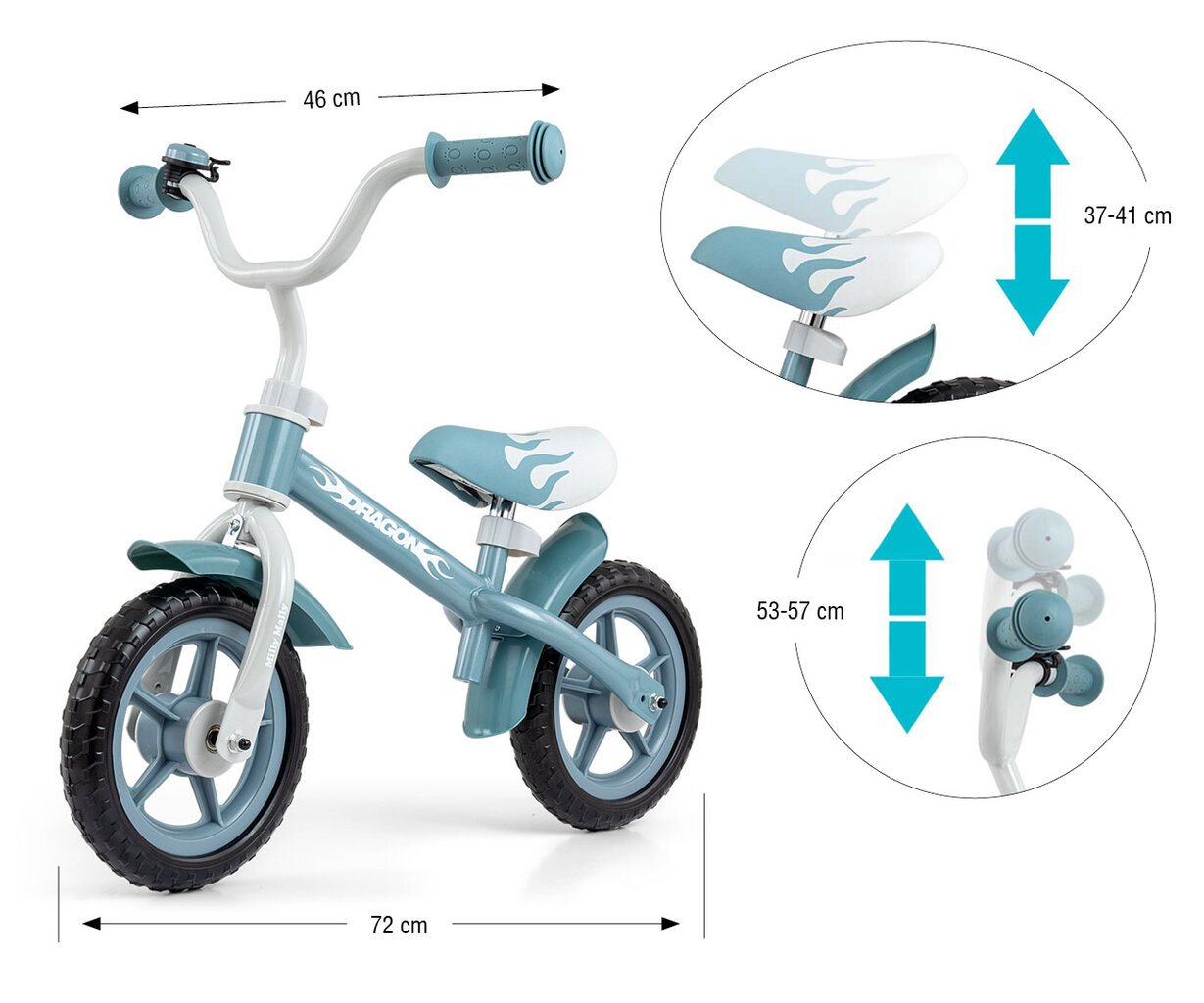 Balansinis dviratis Milly Mally Dragon, mėlynas kaina ir informacija | Balansiniai dviratukai | pigu.lt