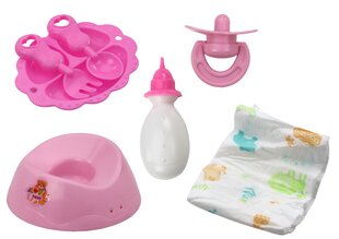 Lėlė kūdikis su priedais ir rožiniais drabužiais Kiss Baby kaina ir informacija | Žaislai mergaitėms | pigu.lt