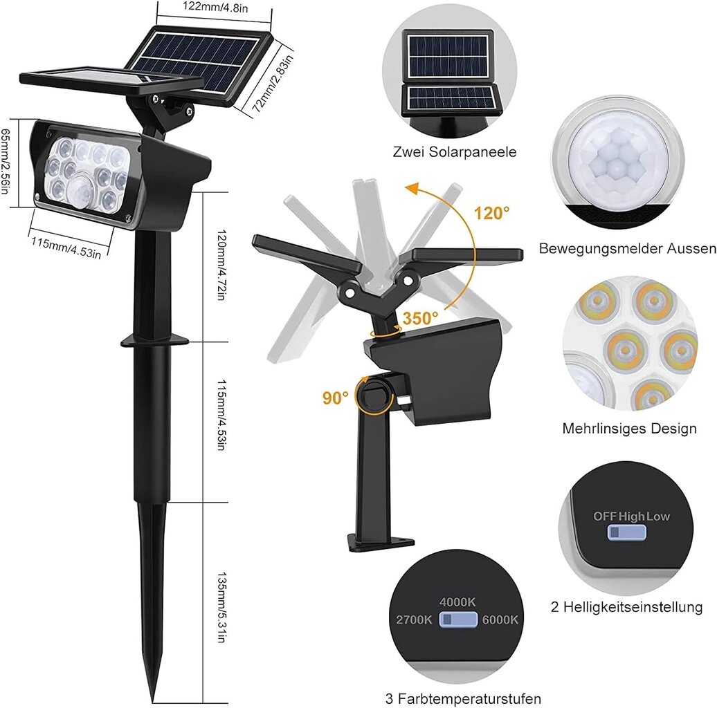 Saulės prožektorius su judesio jutikliu Meikee CLSB040, juodas kaina ir informacija | Lauko šviestuvai | pigu.lt