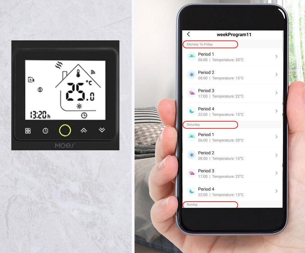 Termostatas elektrinėms grindims ir pavaroms Tuya Zigbee kaina ir informacija | Išmanioji technika ir priedai | pigu.lt