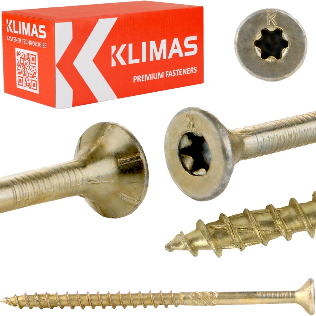 Medsraigčiai 4,5x40 mm, kūginiai, Torx, Klimas Wkcs 250 vnt. kaina ir informacija | Tvirtinimo detalės | pigu.lt