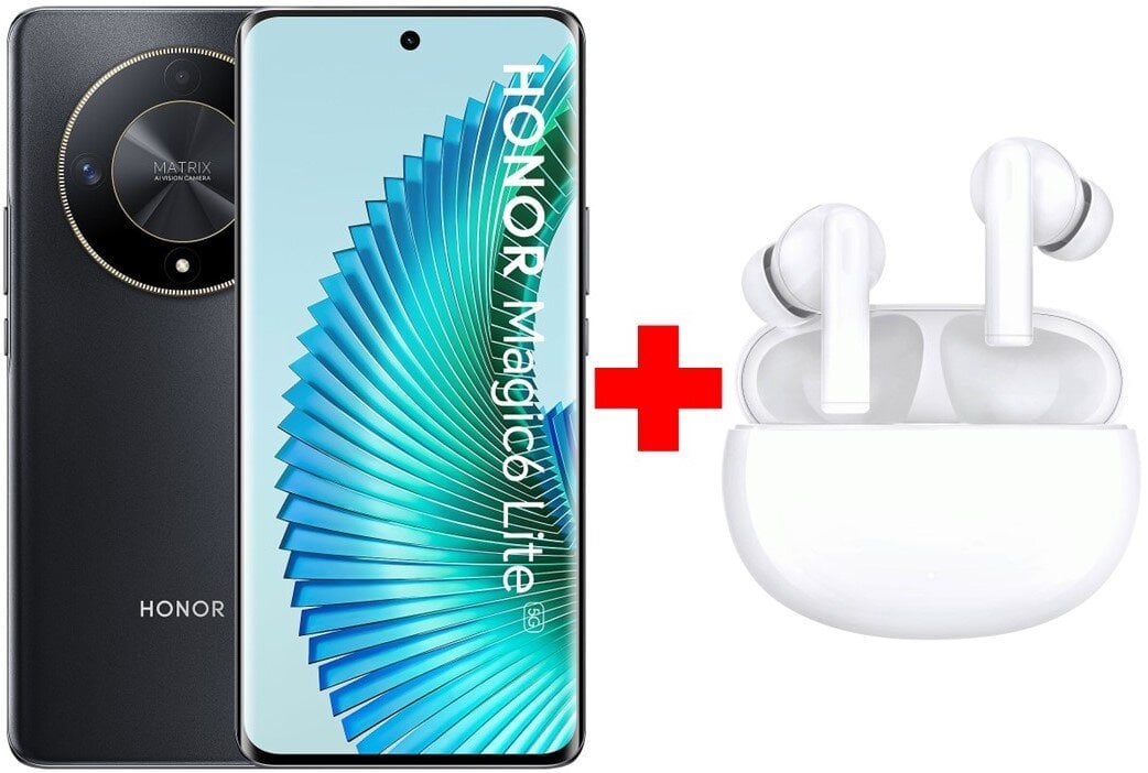 Honor Magic6 Lite 5G 8/256GB Midnight Black + Honor Choice Earbuds X5 White kaina ir informacija | Mobilieji telefonai | pigu.lt