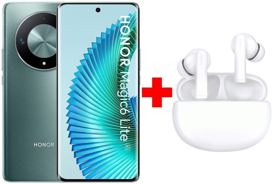 Honor Magic6 Lite 5G 8/256GB Emerald Green + Honor Choice Earbuds X5 White цена и информация | Mobilieji telefonai | pigu.lt