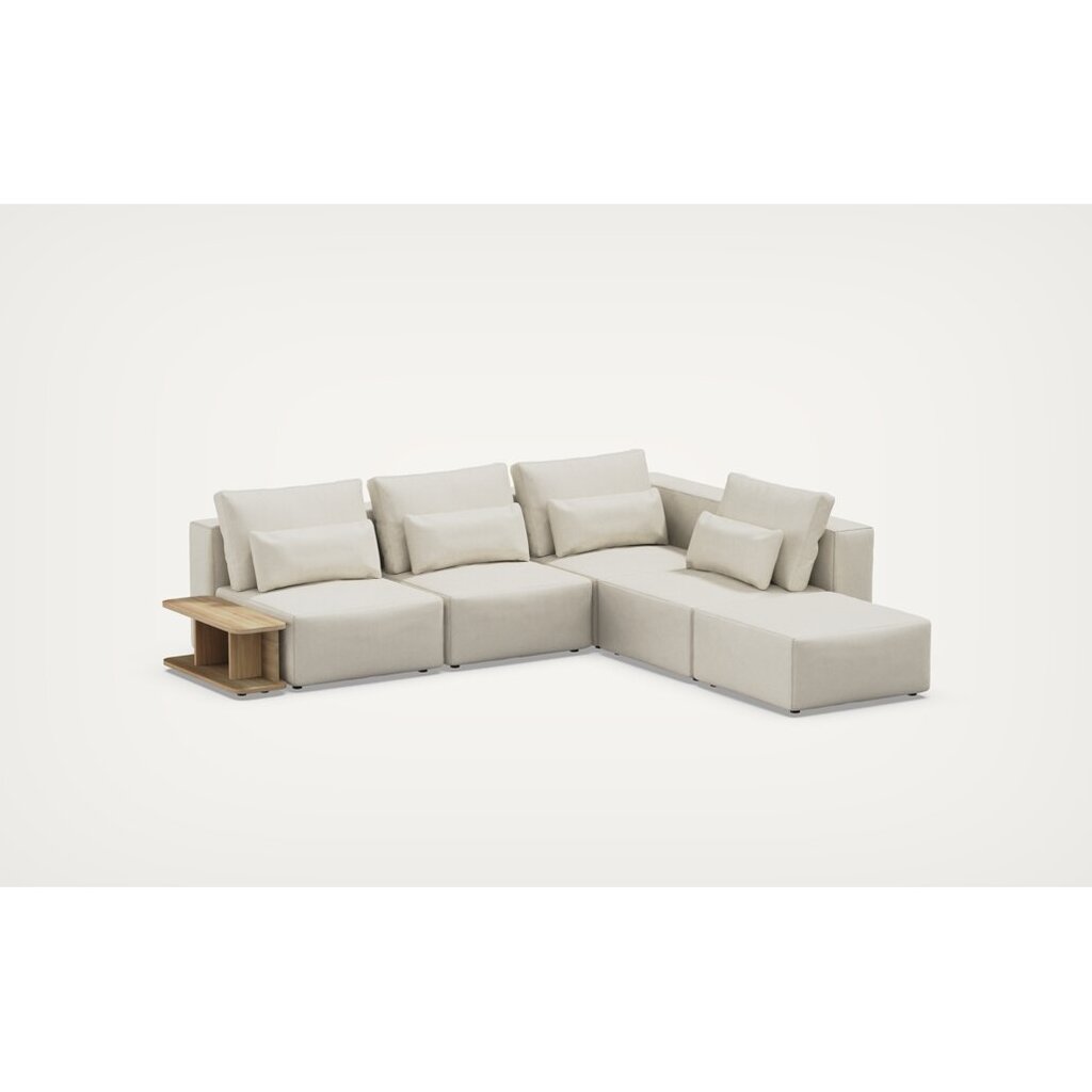 Kampinė sofa su šoniniu stalu, 290x265x85cm, smėlio spalvos kaina ir informacija | Sofos | pigu.lt
