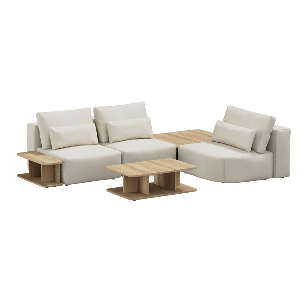 Kampinė sofa su stalo komplektu, 290x185x85cm, smėlio spalvos kaina ir informacija | Minkšti kampai | pigu.lt