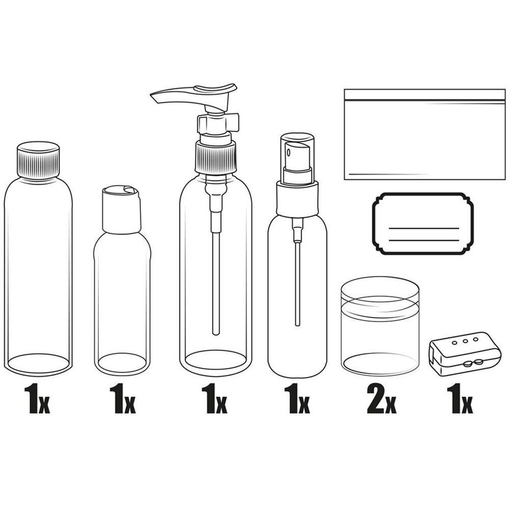 Kelioniniai buteliukai kosmetikai su kosmetine 8 vnt. цена и информация | Vonios kambario aksesuarai | pigu.lt