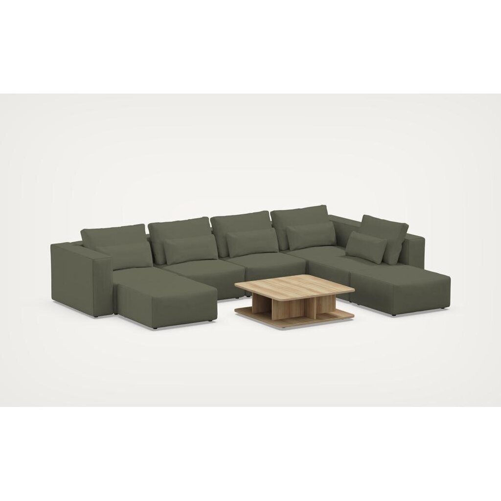 Kampinė sofa su kavos staliukais Riposo Ottimo, 370x265x85cm, žalia цена и информация | Minkšti kampai | pigu.lt