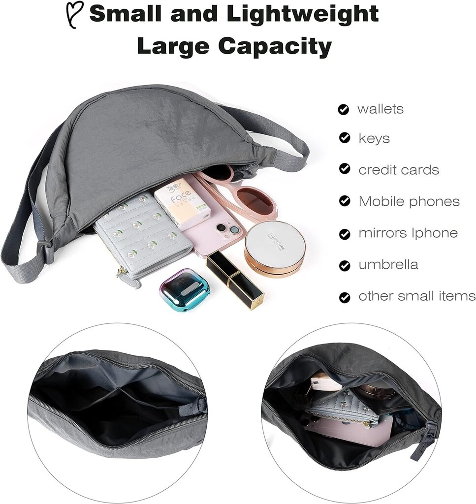 Brinny nailoninis pečių krepšys, pilkas kaina ir informacija | Moteriškos rankinės | pigu.lt