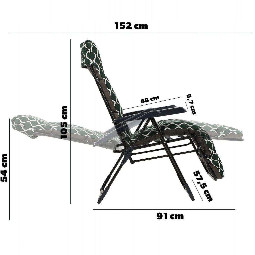 Sulankstoma sodo kėdė-gultas Kadax Alicante Plus, žalia/balta kaina ir informacija | Lauko kėdės, foteliai, pufai | pigu.lt
