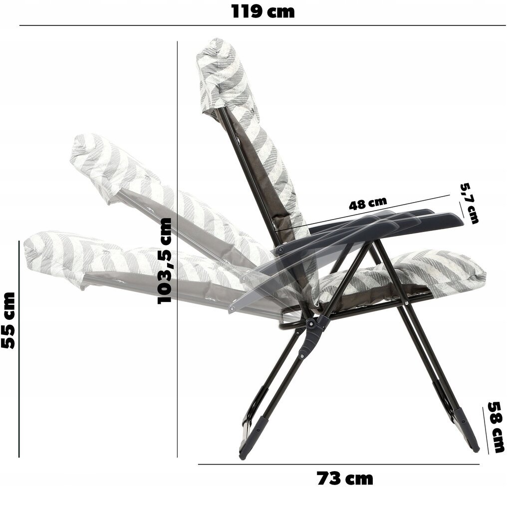 Sulankstoma sodo kėdė Kadax Zigzak, 119 x 55 cm, pilka цена и информация | Lauko kėdės, foteliai, pufai | pigu.lt