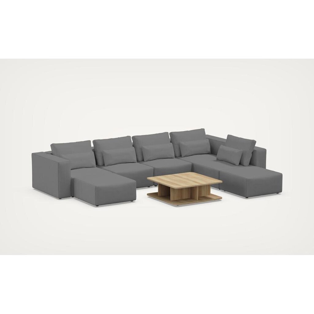 Kampinė sofa su kavos staliukais, 370x265x85cm, pilka цена и информация | Minkšti kampai | pigu.lt