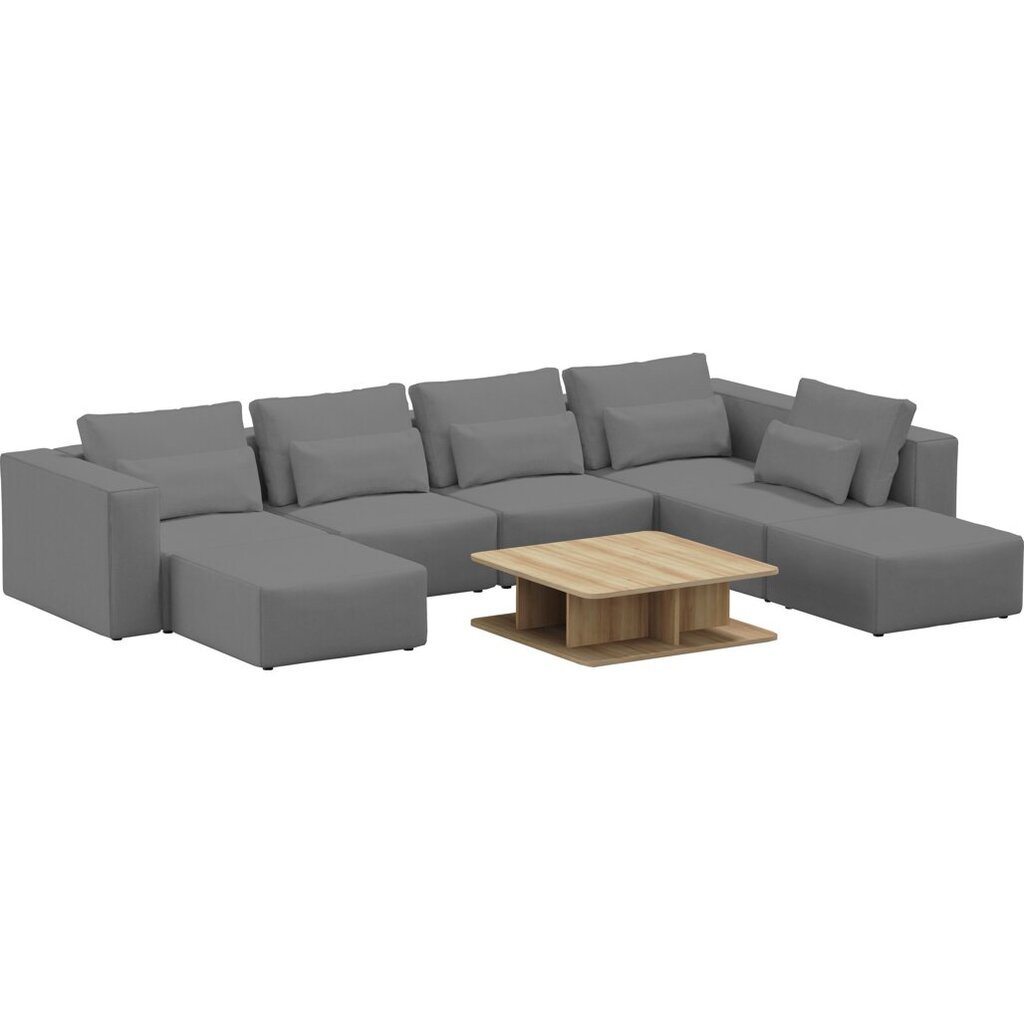 Kampinė sofa su kavos staliukais, 370x265x85cm, pilka цена и информация | Minkšti kampai | pigu.lt