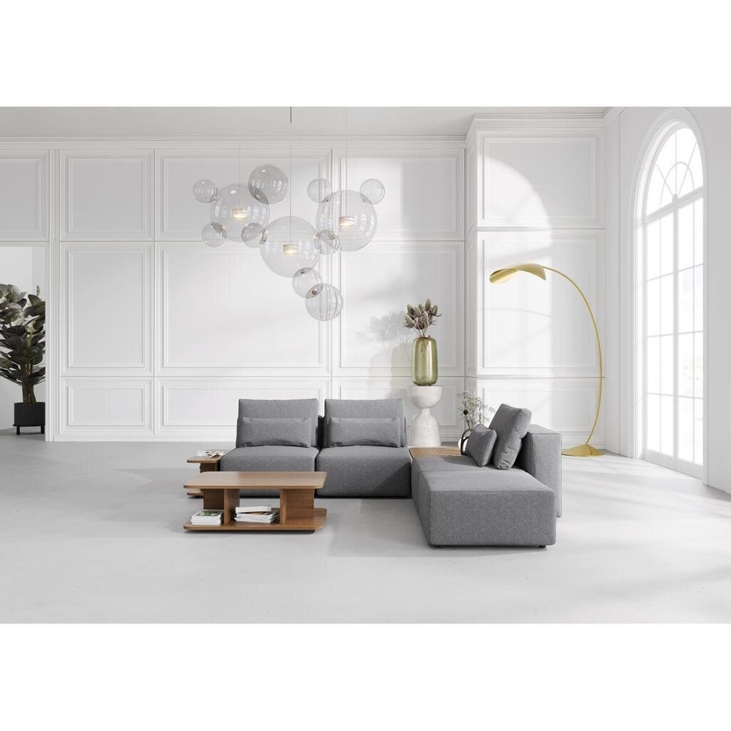 Kampinė sofa su stalo komplektu ir pufu, 290x290x85cm, pilka kaina ir informacija | Minkšti kampai | pigu.lt
