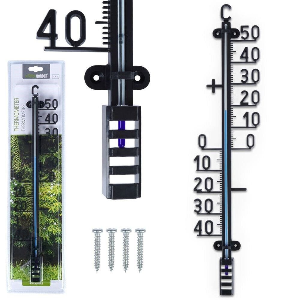 Lauko termometras juodas 41 cm цена и информация | Meteorologinės stotelės, termometrai | pigu.lt