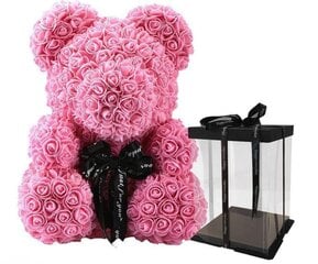 Meškiukas iš rožių, 40 cm, rožinis kaina ir informacija | Kitos originalios dovanos | pigu.lt