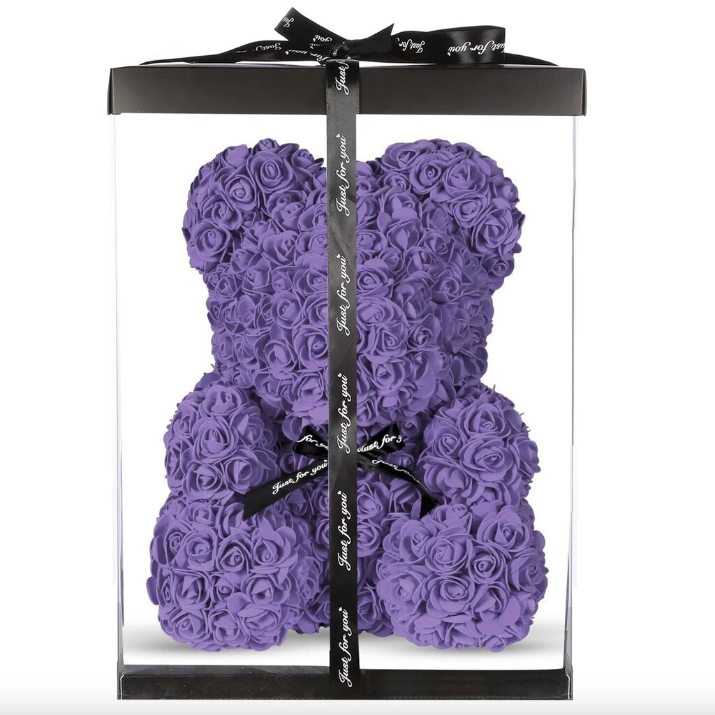 Meškiukas iš rožių, 40 cm, violetinis kaina ir informacija | Kitos originalios dovanos | pigu.lt