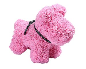 Rožių šuniukas, 40 cm, rožinis kaina ir informacija | Kitos originalios dovanos | pigu.lt