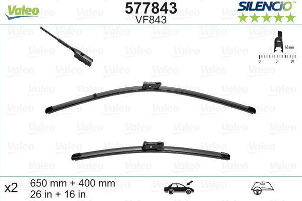 Prekė su pažeista pakuote. Valeo Silencio VF843 650/400mm valytuvų kompl. SEAT, BMW, CITROEN, OPEL kaina ir informacija | Autoprekės su pažeista pakuote | pigu.lt