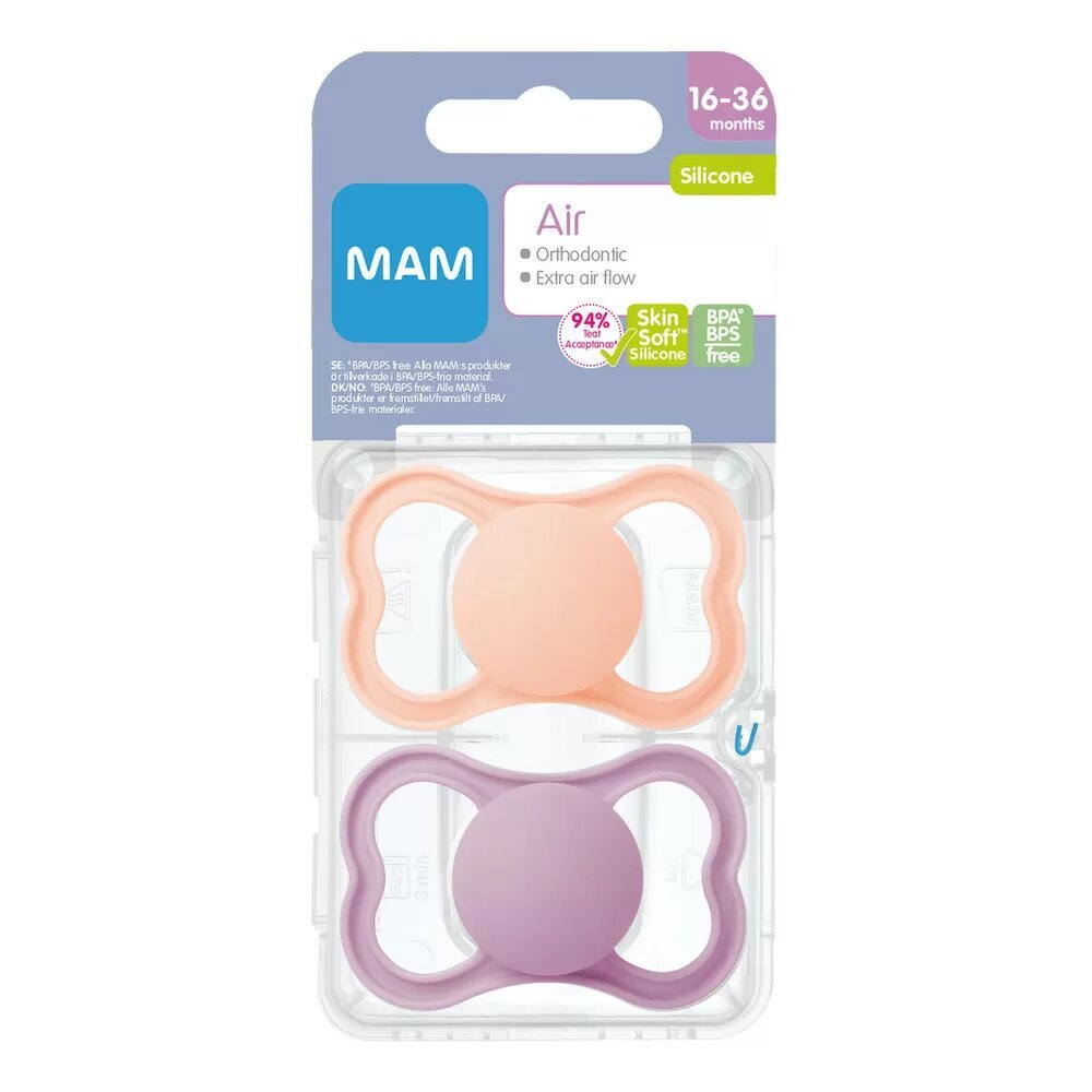 Čiulptukas Mam Air Silicone Pink, 16-36 mėn, 2 vnt. kaina ir informacija | Čiulptukai | pigu.lt