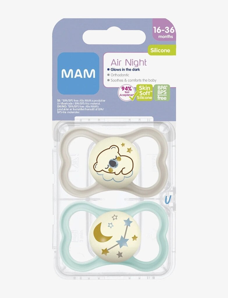 Čiulptukas Mam Air Night Neutral, 16-36 mėn, 2 vnt. kaina ir informacija | Čiulptukai | pigu.lt