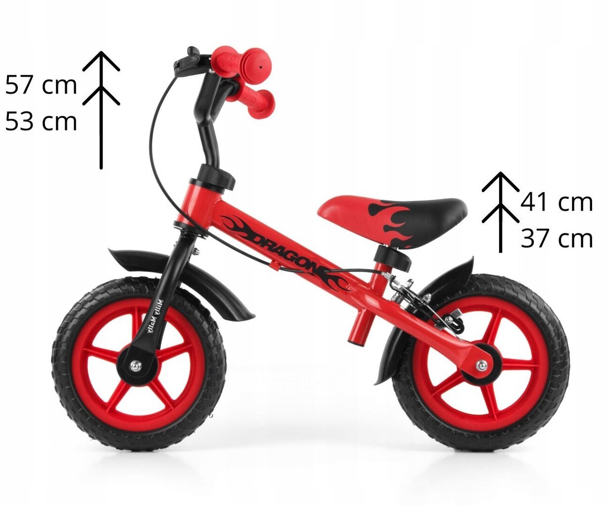 Balansinis dviratis Milly Mally Dragon, raudonas/juodas kaina ir informacija | Balansiniai dviratukai | pigu.lt