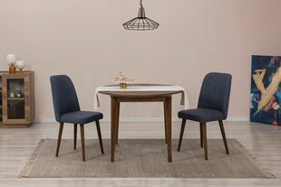 Išplečiamas valgomojo stalo ir kėdžių rinkinys (3 vienetai) Vina 1048 - Walnut, Navy Blue kaina ir informacija | Virtuvės baldų komplektai | pigu.lt