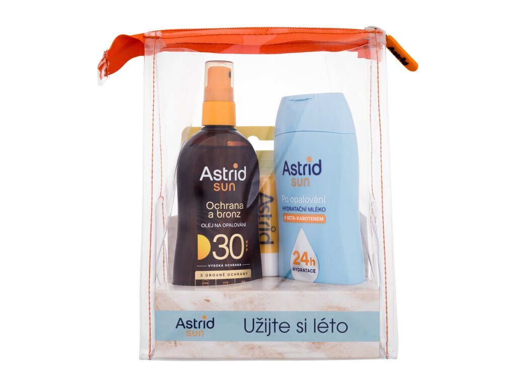 Rinkinys Astrid Oil Summer Set: apsauginis aliejus nuo saulės Sun SPF30, 200 ml + pienelis po deginimosi su beta karotenu Sun, 200 ml + lūpų balzamas SPF25, 4,8 g kaina ir informacija | Kremai nuo saulės | pigu.lt