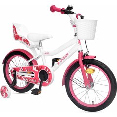 Vaikiškas dviratukas su papildomais ratukais Queen Enero, baltas/rožinis, 10", 26 cm, 16" kaina ir informacija | Dviračiai | pigu.lt