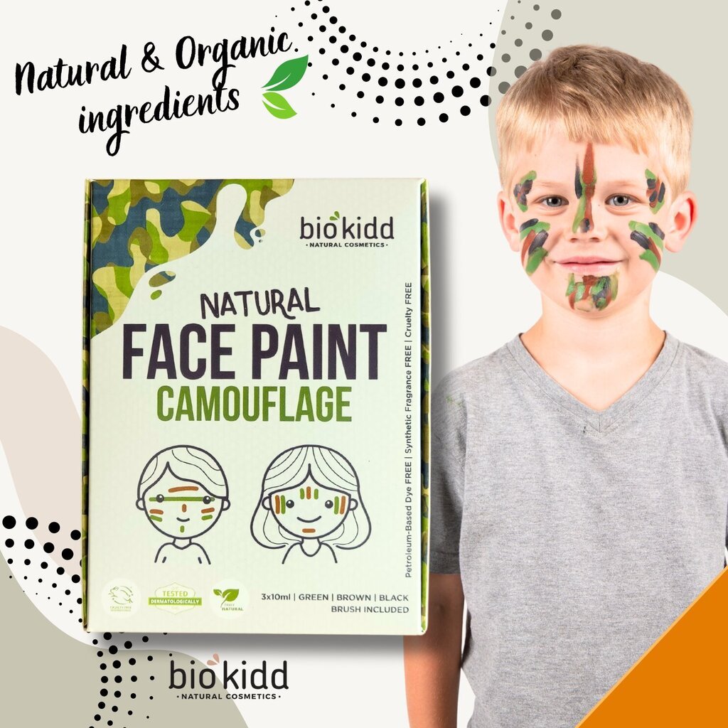 Veido dažų rinkinys BioKidd Camouflage, 3x10 ml kaina ir informacija | Kosmetika vaikams ir mamoms | pigu.lt