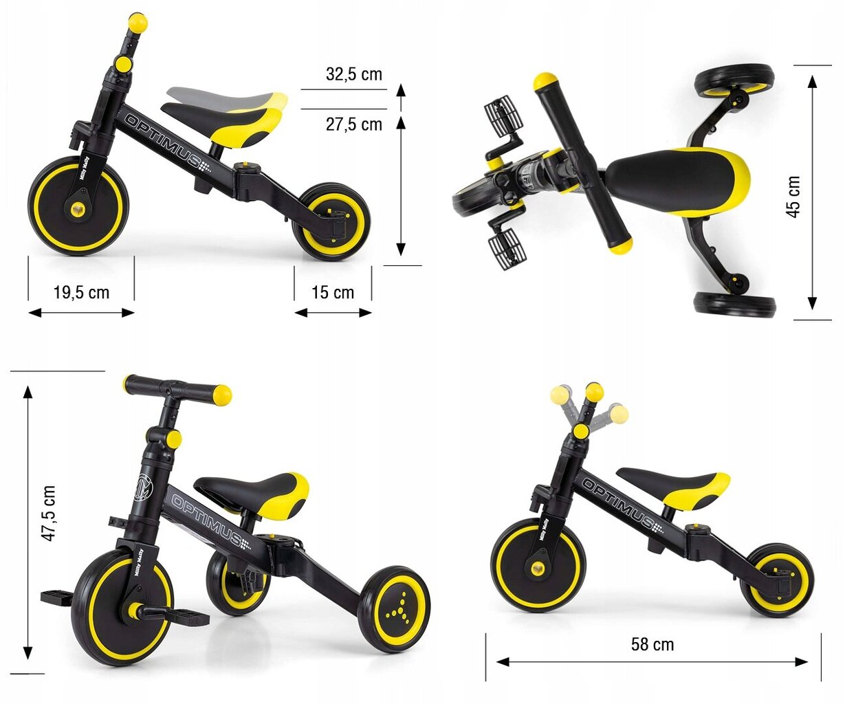 Triratukas vaikams Milly Mally, juodas/geltonas kaina ir informacija | Triratukai | pigu.lt